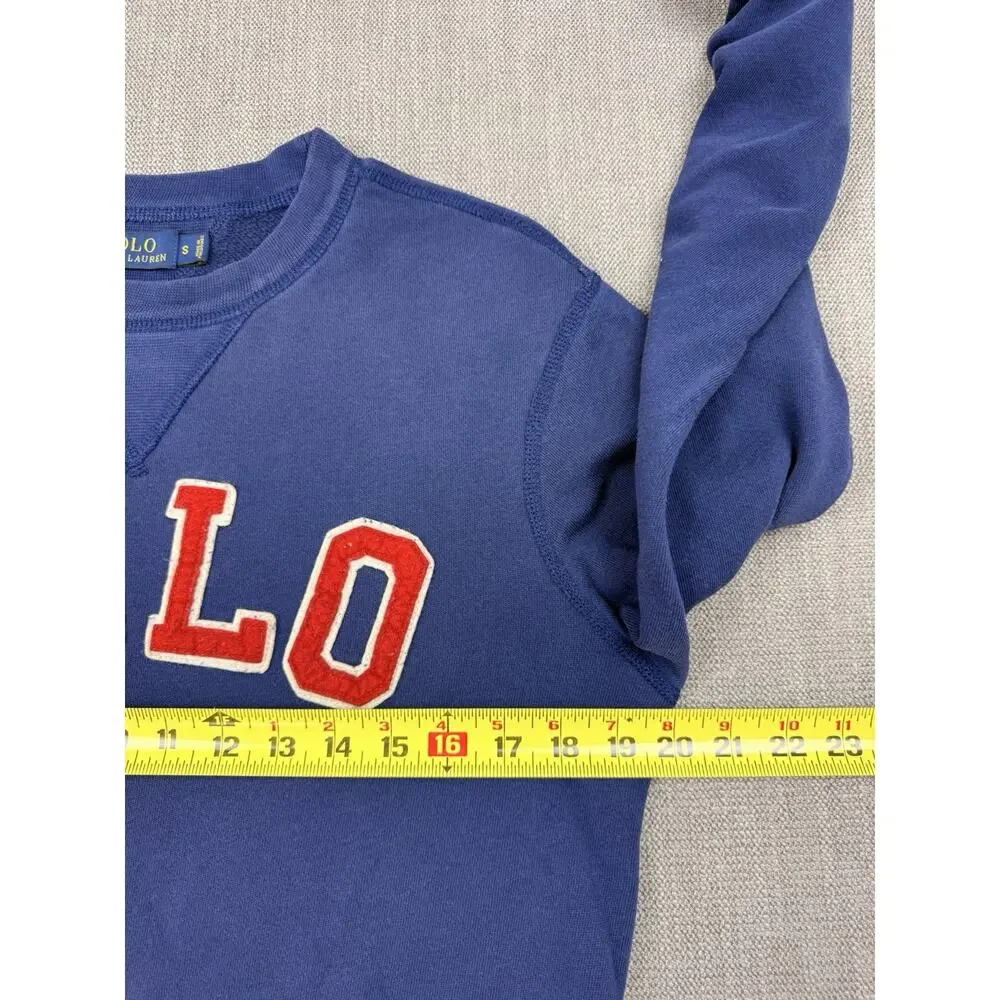 Polo Ralph Lauren Sweatshirt Small Blue Fleece Crewneck Spell Out Logo